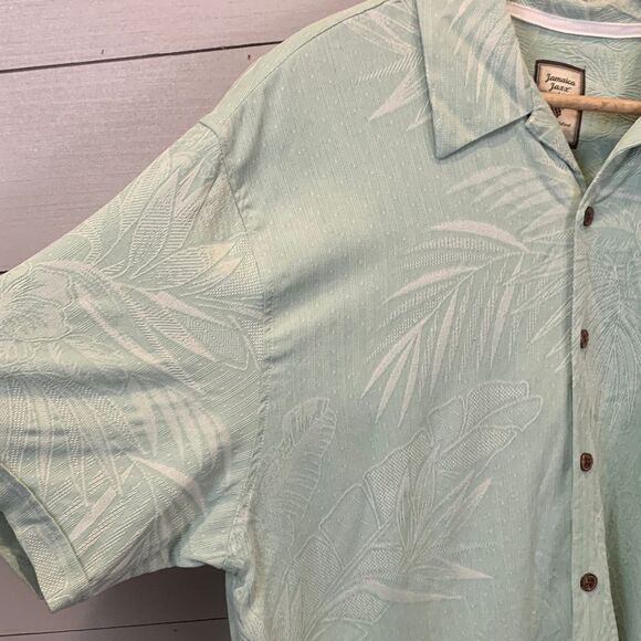Jamaica Jaxx 100% silk Men's Mint Green Tropical Shirt textured fabric size XL - Picture 4 of 8